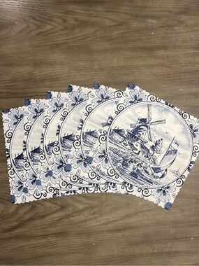 Delft Blue Windmill Placemats x Set of 6